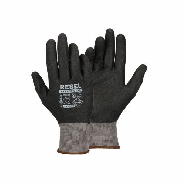 REBEL Tru Touch Black Full Dip Sandy Nitrile Gloves - Image 2